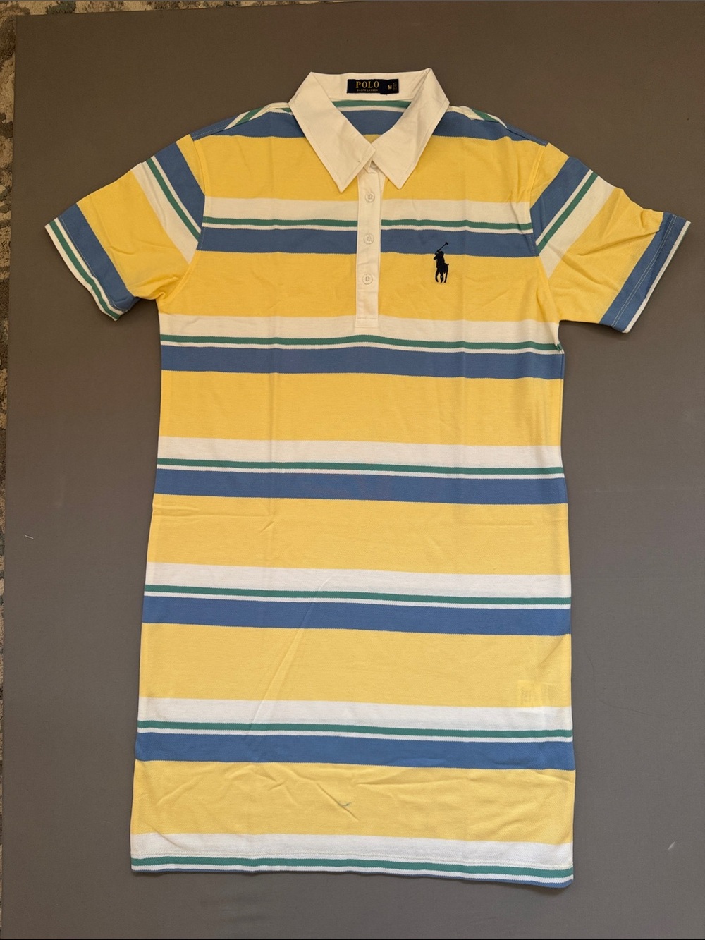Polo by Ralph Lauren White Collar Striped Polo Shirt — Yellow, Blue, Teal - Picture 2 of 5